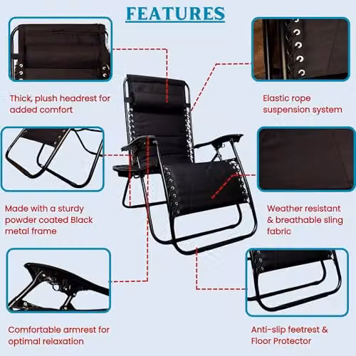 Samuel ALEXANDER Luxury Padded Multi Position Zero Gravity Garden Relaxer Chair Lounger in Black – 3