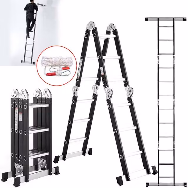 Kelvenix Black Aluminium Multi-Purpose Foldable Combination Step Ladder – 1