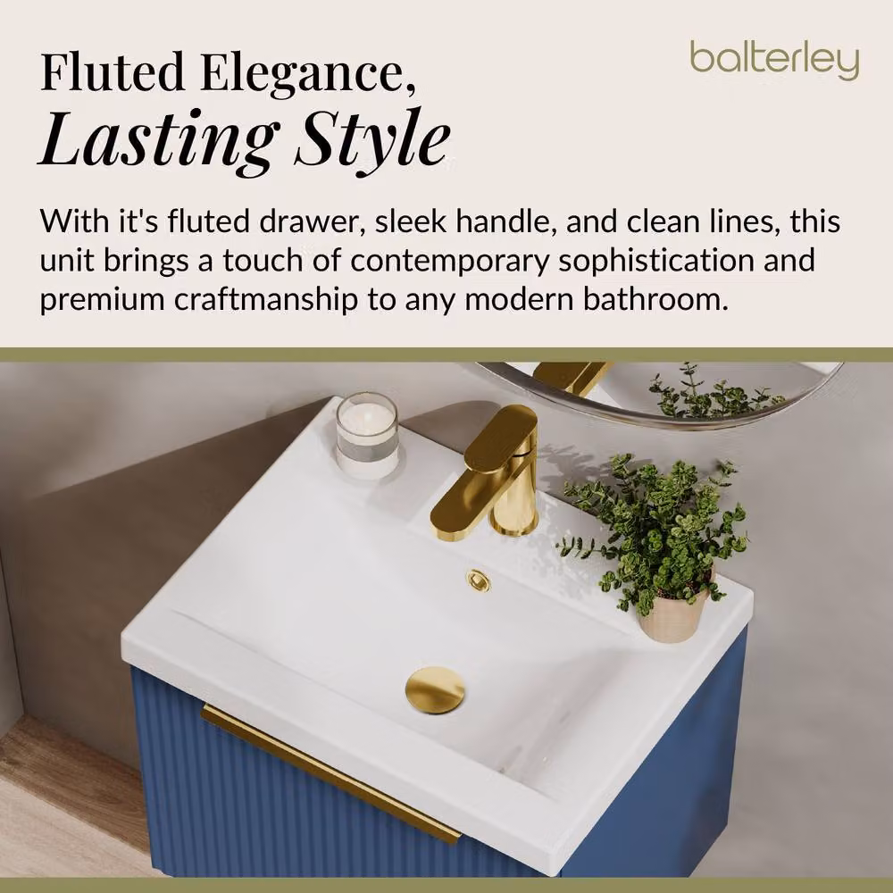 Balterley Front Wall Hung Single Drawer Vanity Basin Unit, Satin Blue, W: 50 cm – 3