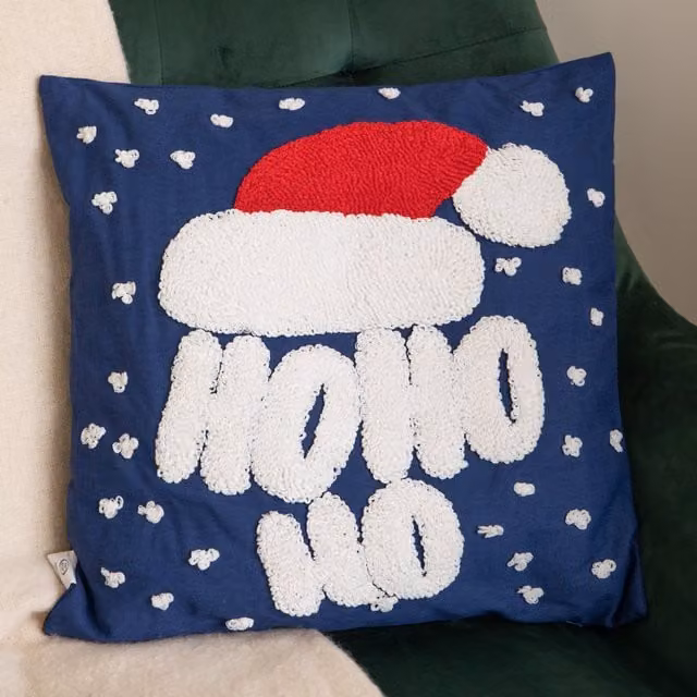 Samuel Alexander Ho Ho Ho Santa Hat Soft Christmas Decorative Cushion, Blue, W: 44 cm – 1
