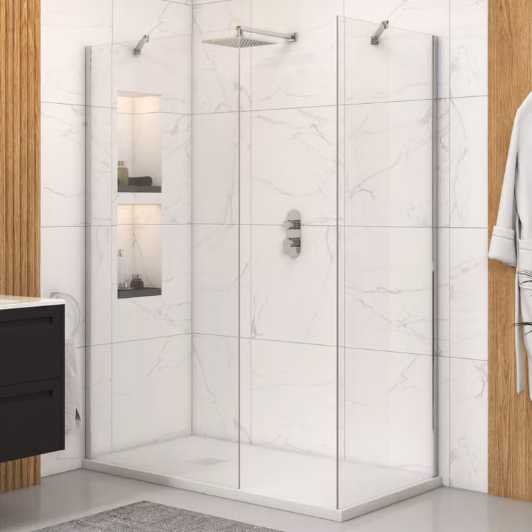 Royal Bathrooms Marbella Walk In Shower Enclosure with White Slate Effect Stone Tray, W/D: 170 x 70 cm, 8mm Clear Easy Clean Glass