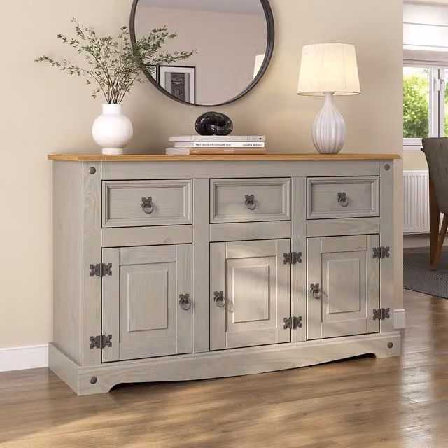 Mews Rustic Grey Waxed Pine Sideboard