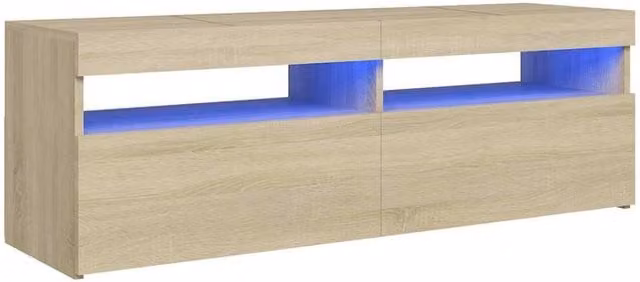 Berkfield Home Modern TV Cabinet with LED Lights in Sonoma Oak and Light Tan, W/D/H: 120 x 40 x 40 cm
