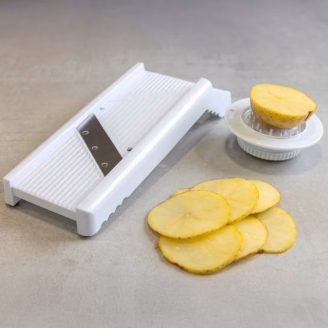 KitchenCraft Mandoline and Grater Set with Multiple Blades and Finger Guard, White