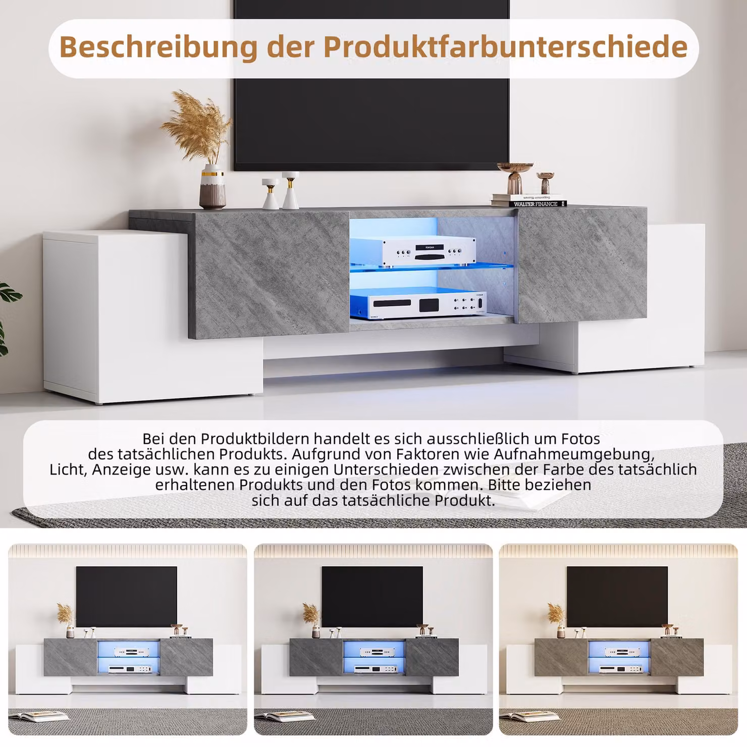 Aosom UK Modern TV Cabinet with App-Controlled LED Lighting, 4 Doors and 2 Open Shelves, Grey and White, W: 180 cm, D: 40 cm, H: 46.5 cm – 4
