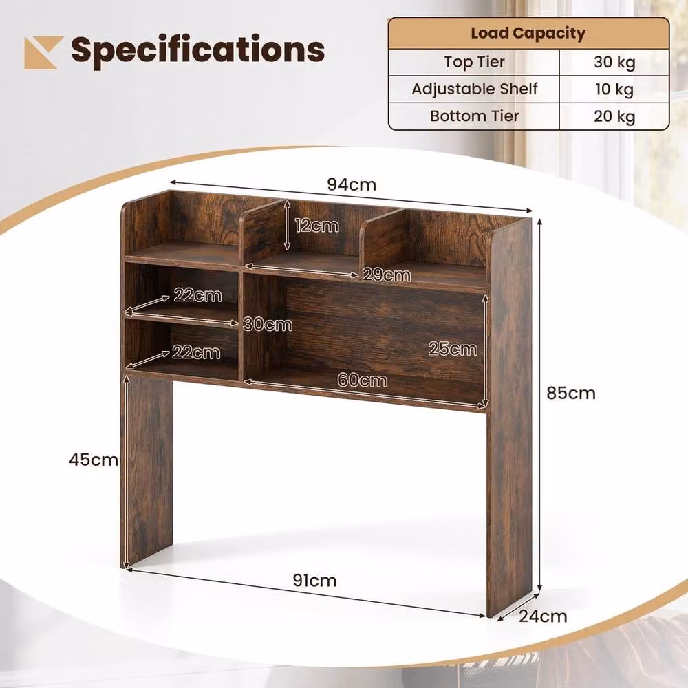 VOGREX Brown Wooden Desktop Storage Organizer with 6 Adjustable Shelves – 2
