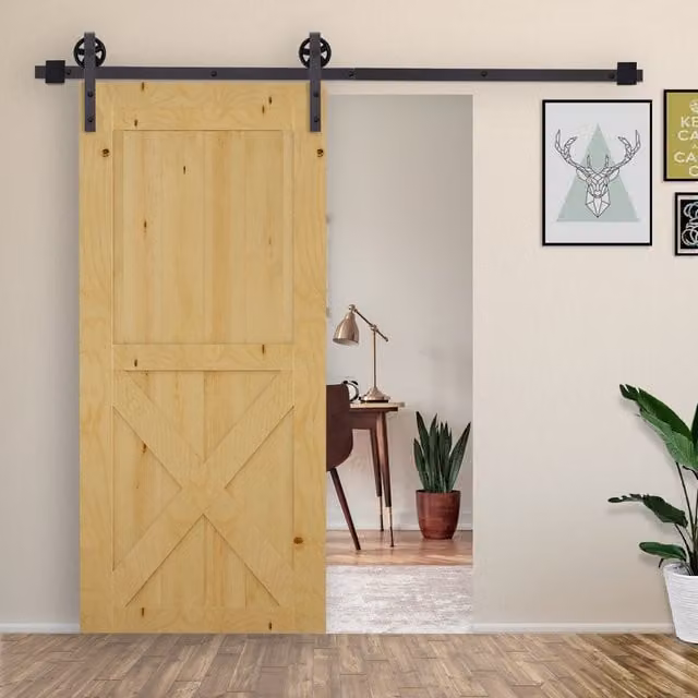 HOMCOM Carbon Steel Sliding Barn Door Hardware Kit in Deep Coffee