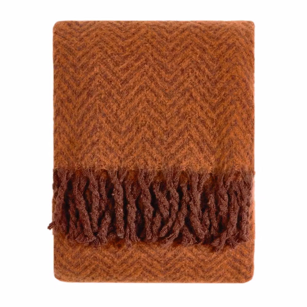 Furn Tweedie Woven Herringbone Throw with Fringes in Orange, W: 130 cm, L: 180 cm – 2