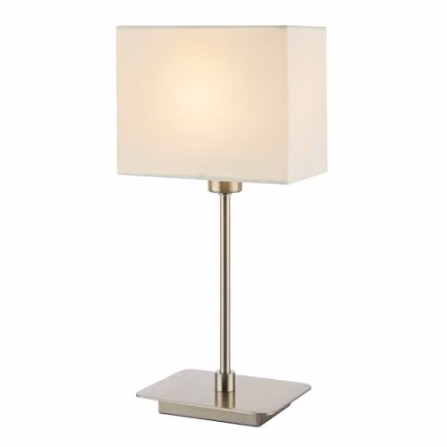 Happy Homewares Contemporary Silver Bedside Table Lamp with White Fabric Shade, H 33 cm x W 16 cm x D 10 cm – 1