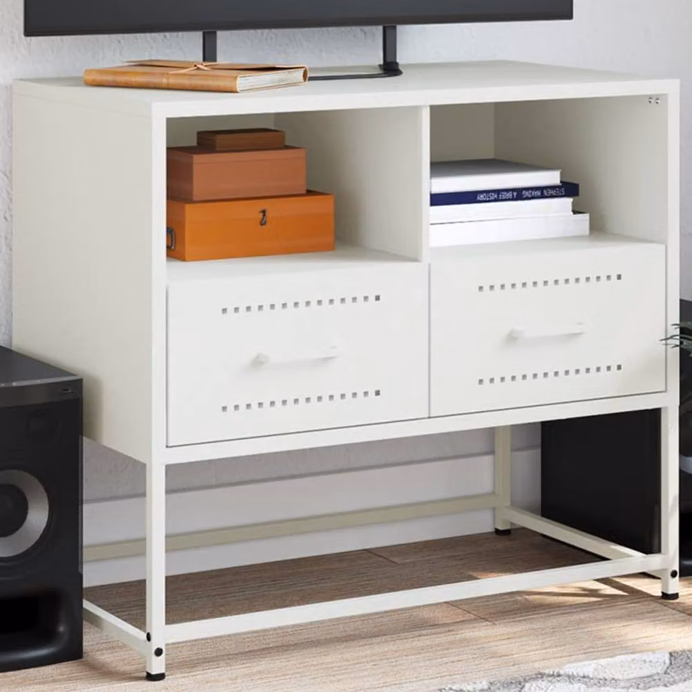 Berkfield Home White Metal TV Cabinet W: 68 cm, D: 39 cm, H: 60.5 cm – 2