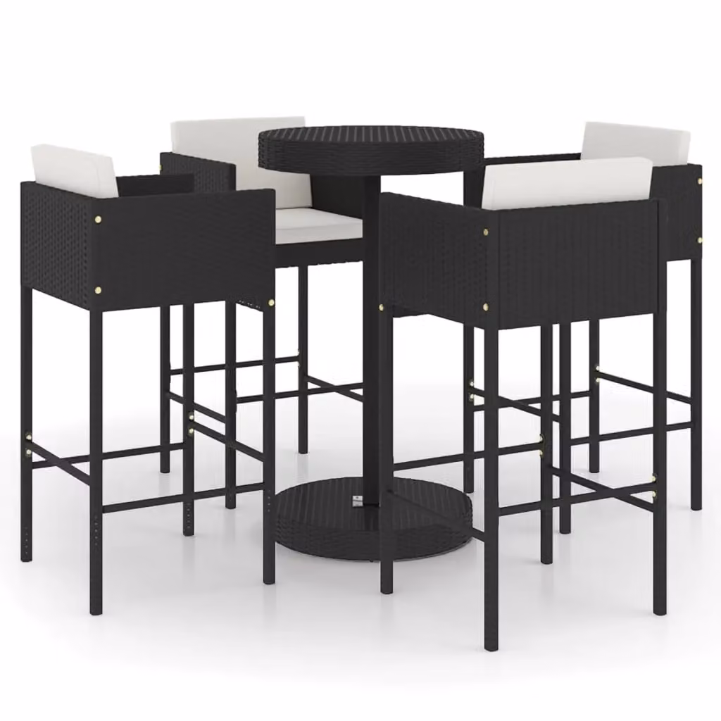 Berkfield Home 5 Piece Modern Poly Rattan Garden Bar Set with Cushions in Black – 2