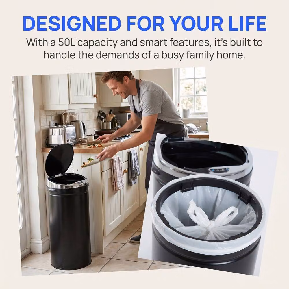 STILVORA 50L Sensor Bin with Soft-Close Lid and Fingerprint-Proof Stainless Steel Finish in Black – 5