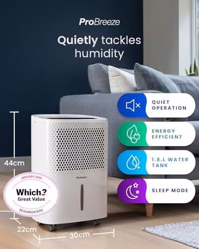 Pro Breeze 12L Low Energy Dehumidifier with Built-in Hygrostat and Continuous Drain, White – 2