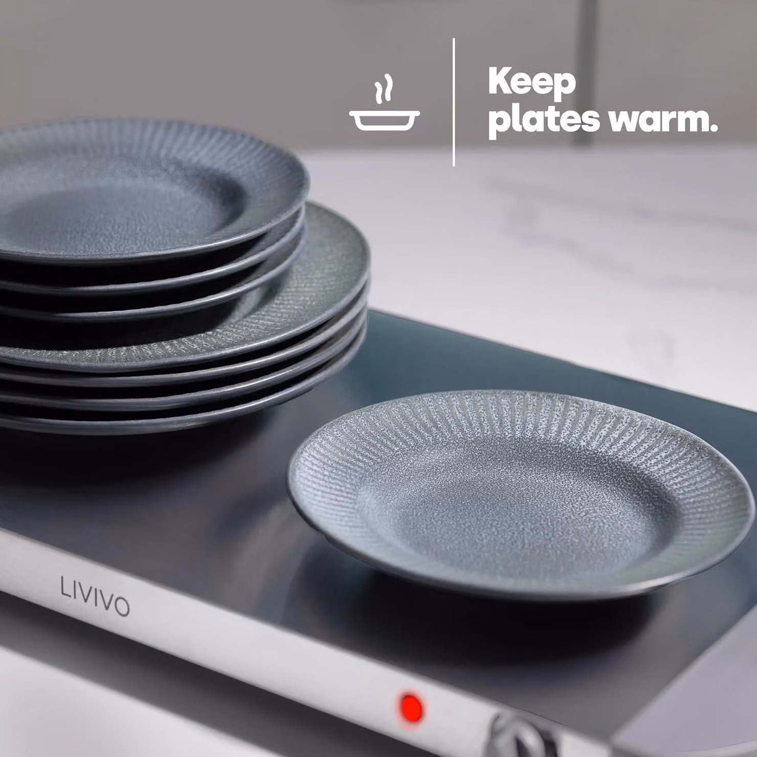 LIVIVO Electric Buffet Server and Plate Warmer with 4 Trays and Lids in Metallic Silver – 4