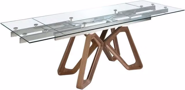 Angel Cerda Rectangular Extending Dining Table with Transparent Tempered Glass Top and Walnut Finish, W/D/H: 180 x 90 x 76 cm