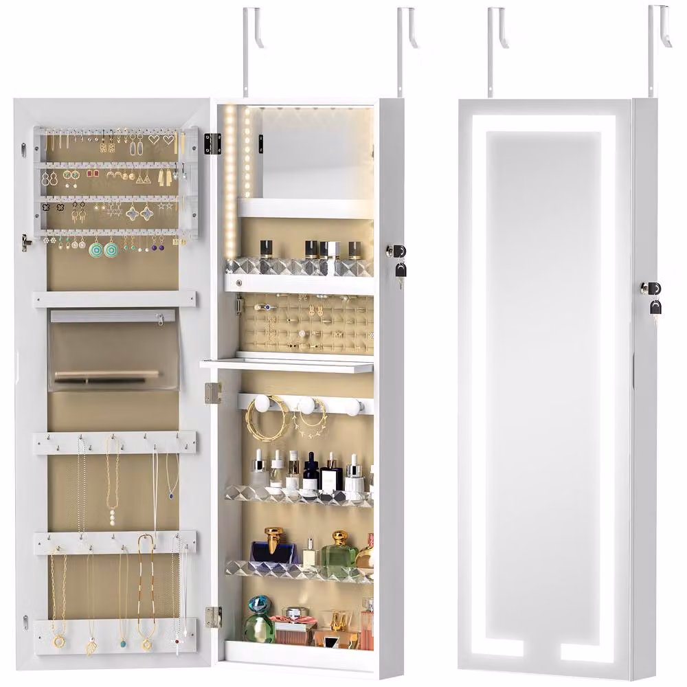 STILVORA LED Jewellery Cabinet Mirror with Storage in White – 3