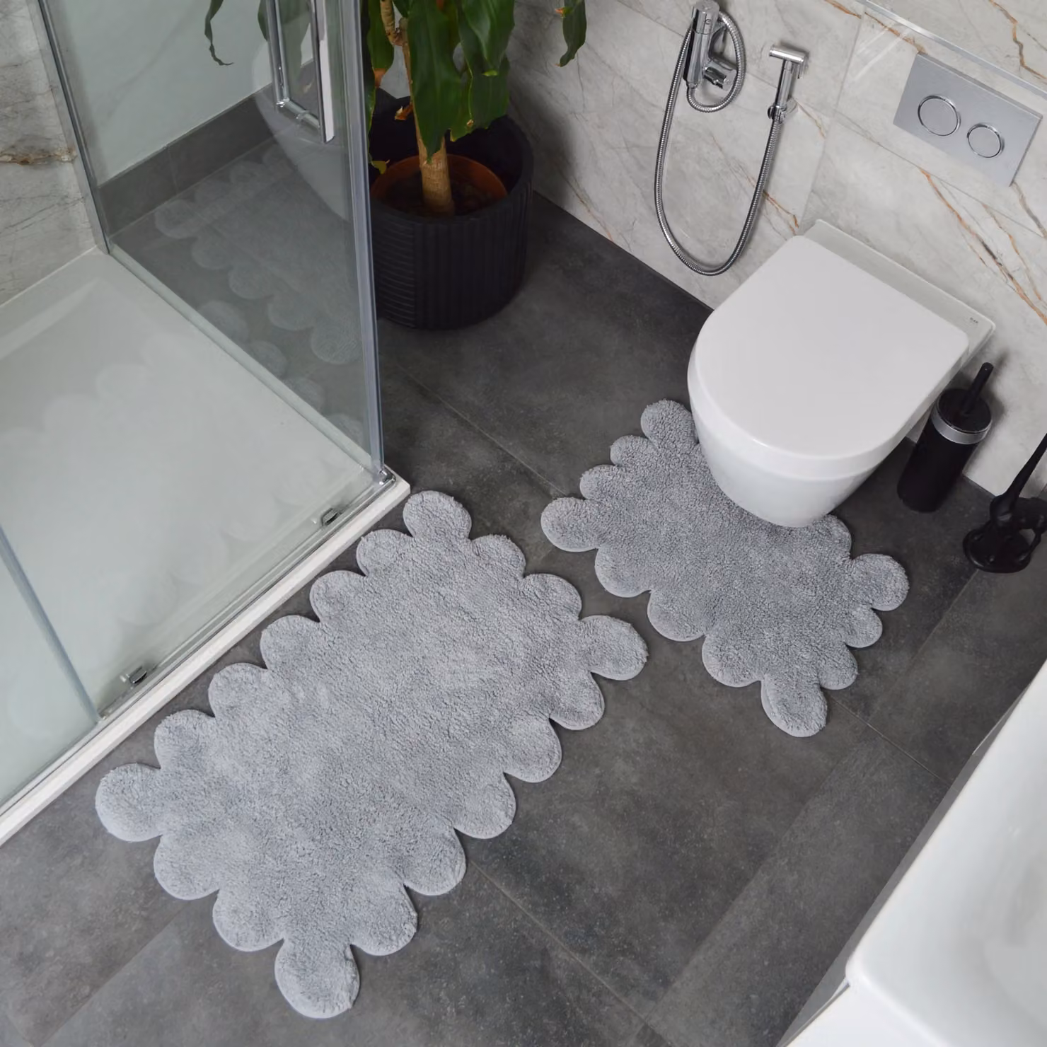 Allure Bath Fashions Two Piece Scallop Bath Mat Set in Grey, 100% Cotton – 2