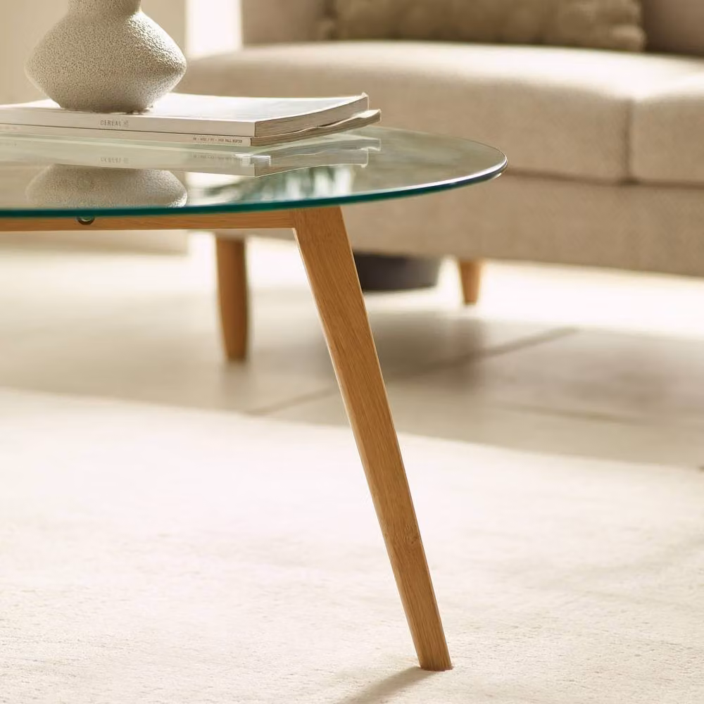 Cheshire Glenfinnan Round Glass Coffee Table with Natural Oak Base, Diameter: 80 cm – 2