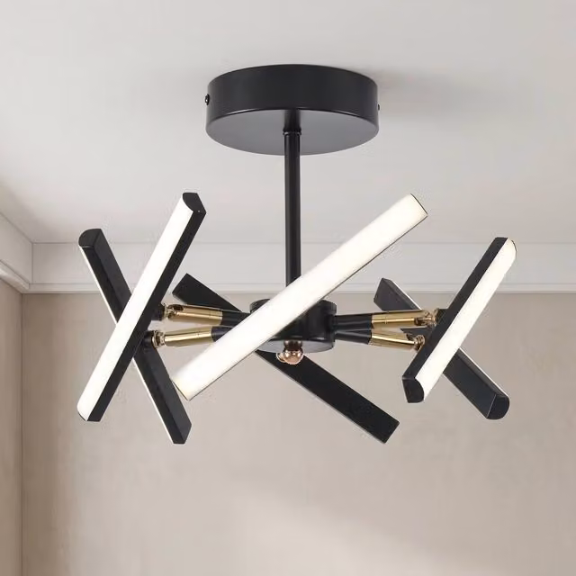 NIVOR 6 Light Sputnik LED Ceiling Chandelier in Black with Adjustable Rod and 3 Colour Settings – 1
