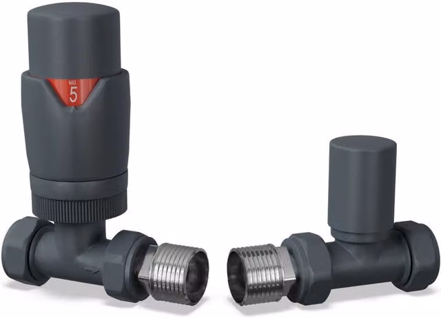 UK Radiators Stirling Bold Anthracite Thermostatic Radiator Valve and Lockshield Set