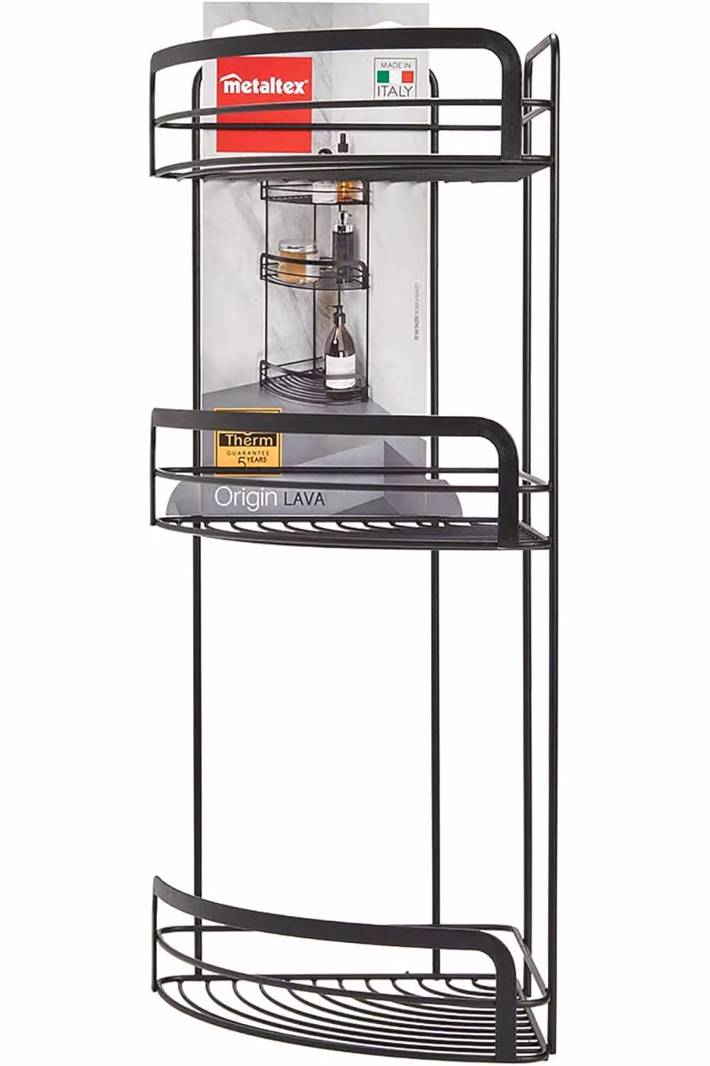 Metaltex Origin Lava 3-Tier Corner Bathroom Storage Rack in Matt Black – 3