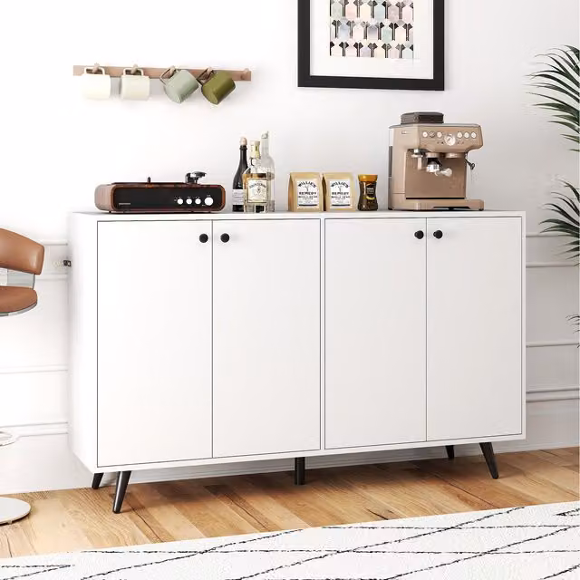 Costway Mid-Century Modern 4-Door Freestanding Storage Cabinet in White Matt Finish