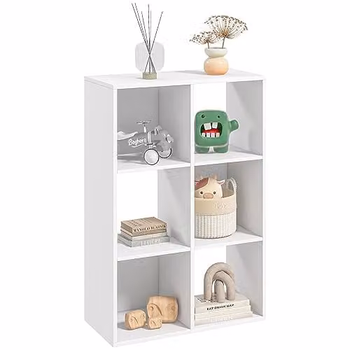 HOMCOM Modern 3-Tier 6-Cube Freestanding Bookshelf in White