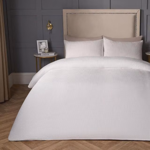 OHS White Waffle Texture Breathable Single Duvet Cover Set, 90 x 200 cm