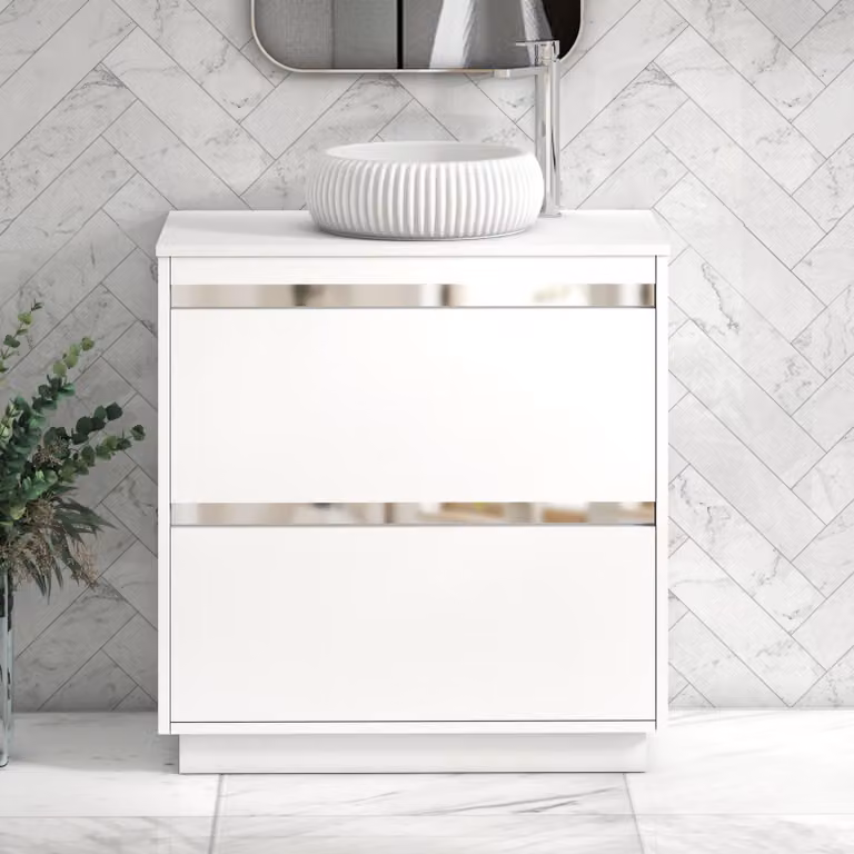 Royal Bathrooms Orion 800mm Matt White Floor Standing 2 Drawer Vanity Unit with Milan Basin and Chrome Accent Trim