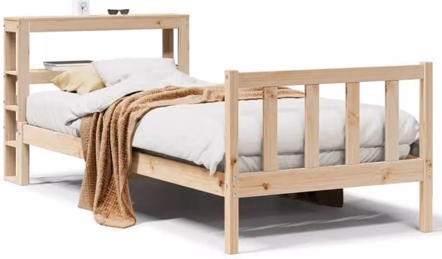 Berkfield Home Rustic Solid Wood Pine Bed Frame in Natural, W/D/H: 90 x 200 cm