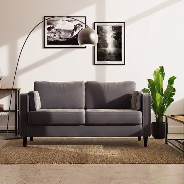Timber Art Design UK 2 Seater Upholstered Velvet Cushion Back Sofa in Grey