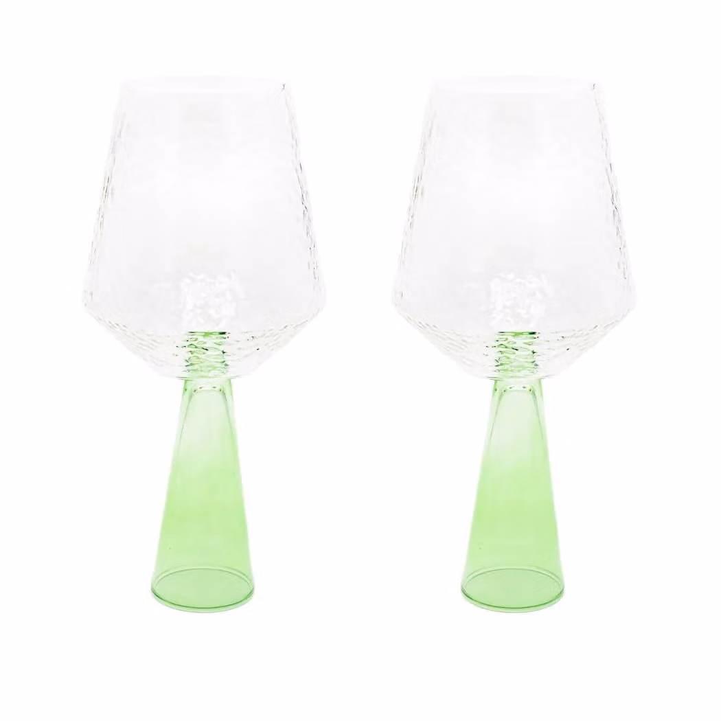 Brut Homeware Claude Wine Glass Set of 2 in Transparent and Green