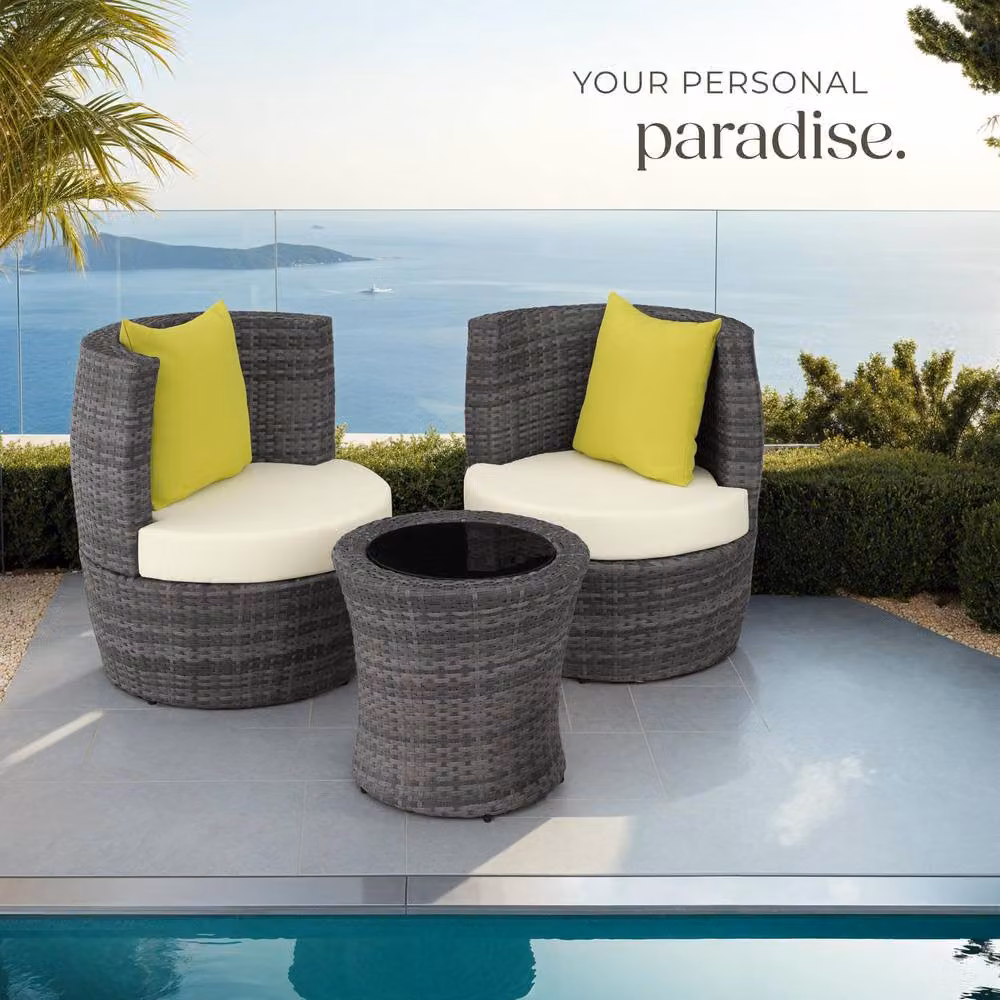 tectake Nizza Grey Aluminum Rattan Seating Set with Upholstered Cushions – 7