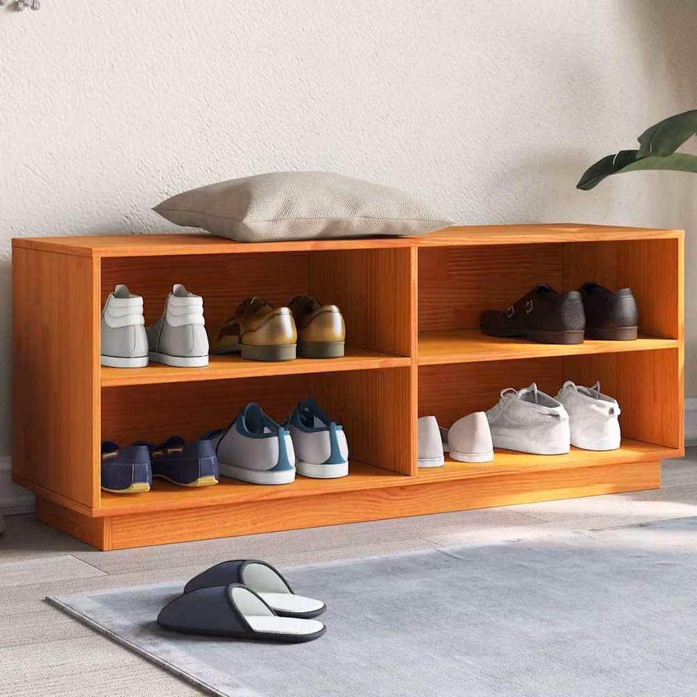 Berkfield Home Wax Brown Solid Wood Pine Shoe Cabinet, W/D/H: 110 x 34 x 45 cm – 2