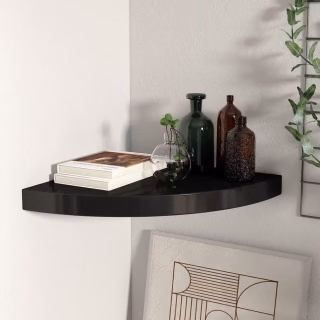 Berkfield Home Black Matt Floating Corner Shelf, W/D/H: 35 x 35 x 3.8 cm – 1