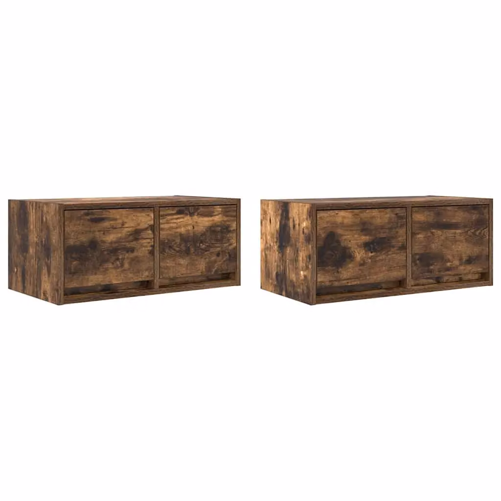 Berkfield Home Set of 2 Smoked Oak TV Cabinets in Brown, W: 60 cm, D: 31 cm, H: 25.5 cm – 2