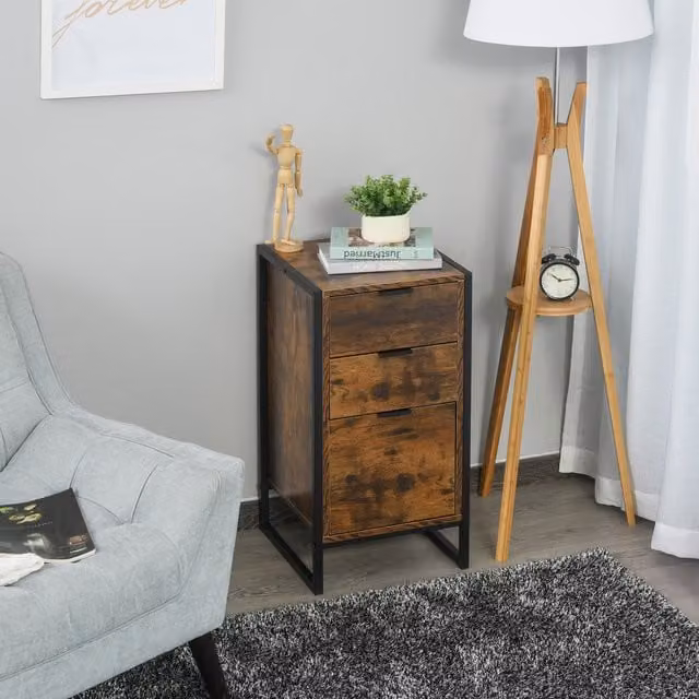 HOMCOM Industrial Freestanding Standing Unit with 3 Drawers in Brown