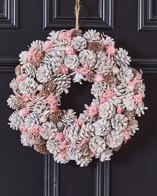 Dibor Traditional Pink and Silver Pinecone Christmas Wreath, Diameter: 39 cm