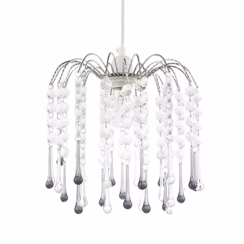 Happy Homewares Classic Waterfall Pendant Lighting Shade with Transparent and Black Acrylic Beads and Chrome Metal Frame, W: 28 cm, D: 26 cm – 1
