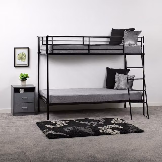 Seconique Brandon Black Metal 3ft Single Bunk Bed Frame