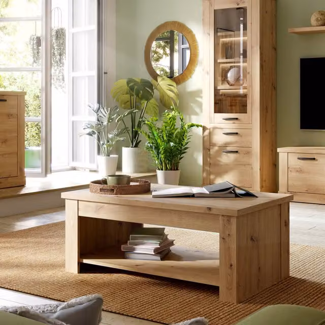 Furniture To Go Corona Rising Rectangular Coffee Table in Brown Rustic Oak with Lift Mechanism