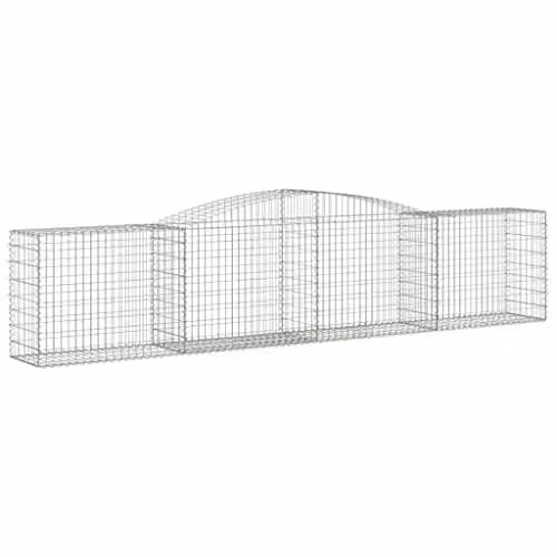 vidaXL Arched Gabion Baskets, 9 Piece Set, Silver Galvanised Steel, W: 400 cm, D: 50 cm, H: 80-100 cm – 1