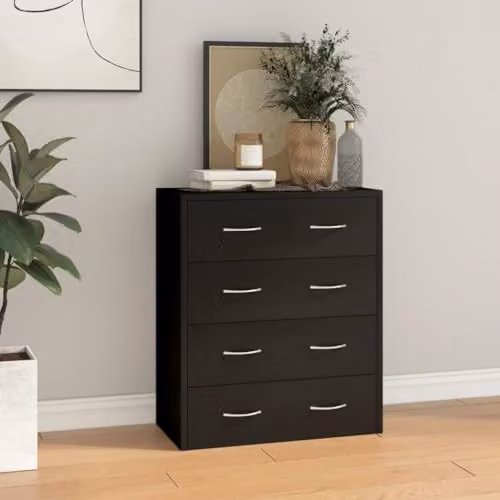 vidaXL Modern Sideboard with 4 Drawers, Black, W: 60 cm, D: 30.5 cm, H: 71 cm – 2