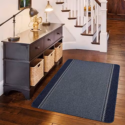 THE RUGS Machine Washable Blue Bordered Design Area Rug, W: 100 cm, D: 67 cm – 2