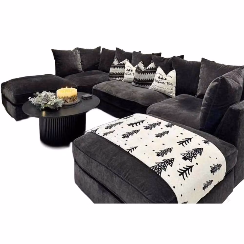 Home & Love Rio Bishop U Shape Cinema Scatterback Corner Sofa in Black Fabric with Matching Ottoman and Scatter Cushions – 2