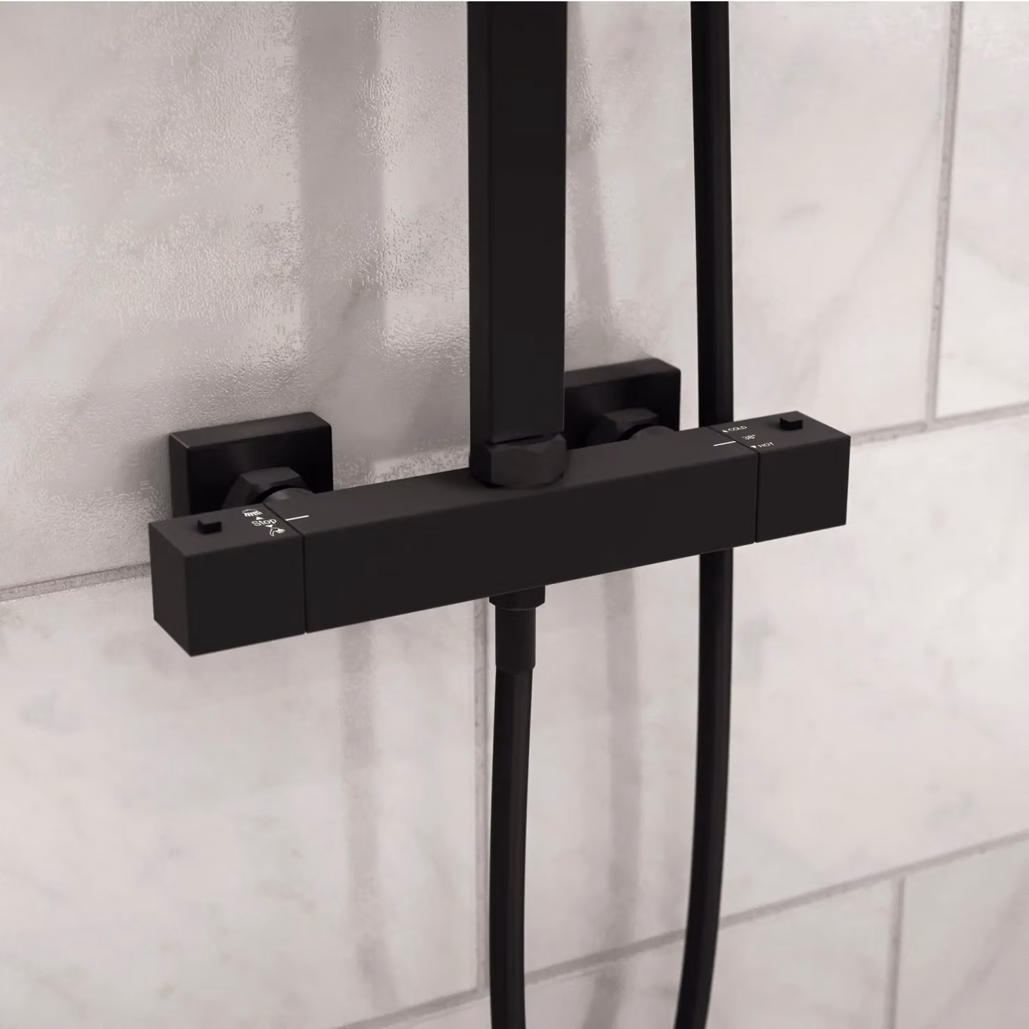Nes Home Exposed 2 Way Thermostatic Mixer Shower Set with Overhead and Handheld Shower in Matte Black – 2