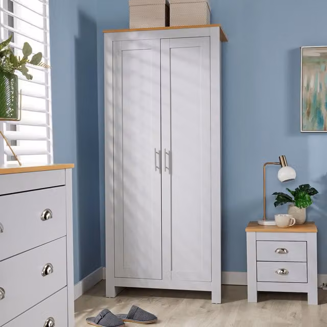 Home Source Camden 2 Door Wardrobe Bedroom Storage Unit in Grey