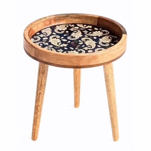 Hartsmede Mango Wood Round Side Table with Paisley Design in Beige, W/D/H: 45.72 x 36 x 47 cm – 8