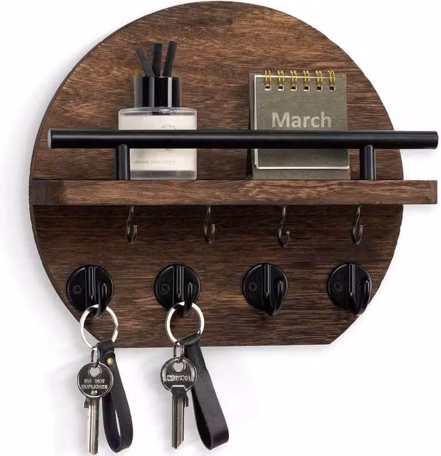 FORGEVIO Rustic Wooden Wall Mounted Key Holder in Brown
