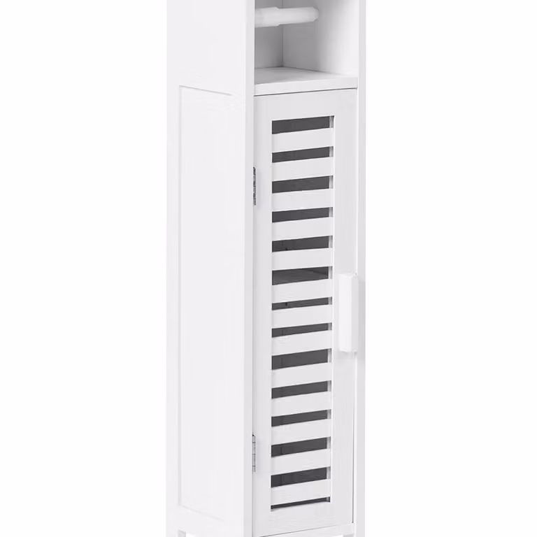 Wyld Haus White Bamboo Toilet Paper Cabinet with Hinged Doors, W: 18 cm, D: 17 cm, H: 72 cm